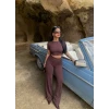 Kahve Şeritli Modal İkili Takım