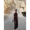 Kahve Sırt Dekolte Fitilli Takım