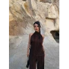 Kahve Sırt Dekolte Fitilli Takım