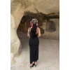 Siyah Askılı Degaje Yaka Elbise