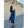 Arkası Yırtmaçlı Long Denim Elbise