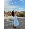 Bebe Mavisi Askılı İnci Keten Elbise