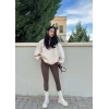Bej Balon Kollu Üç İplik Sweat