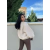 Bej Balon Kollu Üç İplik Sweat