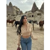 Bej Bambu Korse Kürk