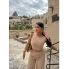 Bej Bel Lastikli Büstiyer Pantolon İkili Takım