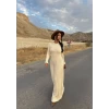 Bej Fitilli Triko Maxi Elbise