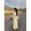 Bej Fitilli Triko Maxi Elbise