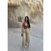 Bej Işıltı Bol Paça Pantolon