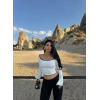 Beyaz Bold Biyeli Crop
