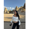 Beyaz Bold Biyeli Crop