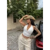 Beyaz Boyundan Bağlamalı Kapaklı Crop