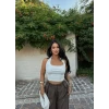 Beyaz Boyundan Bağlamalı Kemerli Crop
