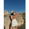 Beyaz Boyundan Bağlamalı Lore Elbise
