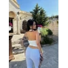 Beyaz Boyundan Geçmeli Sırt Dekolte Crop