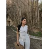 Beyaz Broş Tokalı Ottoman İkili Takım