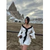 Beyaz Çift Renk Elegant Elbise