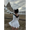 Beyaz Çift Renk Elegant Elbise