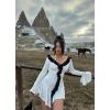 Beyaz Çift Renk Elegant Elbise