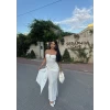 Beyaz Çift Tokalı Straplez Maxi Elbise