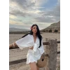 Beyaz Çilek Kimono İkili Takım