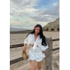 Beyaz Çilek Kimono İkili Takım