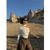 Beyaz Fularlı İki Parça Crop