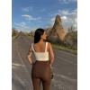 Beyaz Göğüs Bağcıklı Biyeli Crop