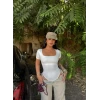 Beyaz Kare Yaka Basic Bodysuit