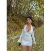 Beyaz Lust Boyundan Geçmeli Taşlı Elbise