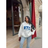Beyaz Nyc Şardonlu Oversize Sweat