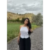 Beyaz Sırt Dekolte Fistolu Bluz