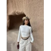 Beyaz Yaka Degaje Büzgülü Crop