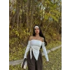 Beyaz Yandan Büzgülü Straplez Crop