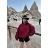 Bordo Balon Kollu Üç İplik Sweat