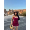 Bordo Biyeli Kaşkorse Elbise