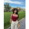 Bordo Biyeli Tek Omuz Dalgıç Crop