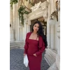 Bordo Bolerolu Ottoman İkili Takım