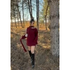 Bordo Domina Şal Detaylı Triko Elbise