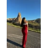 Bordo Garnili Madonna Long Elbise