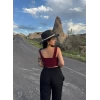 Bordo Göğüs Bağcıklı Biyeli Crop