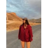 Bordo İçi Şardonlu Kapşonlu Hırka