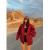 Bordo İçi Şardonlu Kapşonlu Hırka