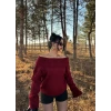 Bordo Madonna Yaka Şardonlu Kazak