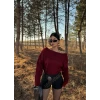 Bordo Madonna Yaka Şardonlu Kazak