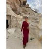 Bordo Omuz Drapeli Aksesuarlı Elbise