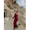 Bordo Omuz Drapeli Aksesuarlı Elbise