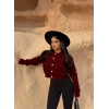 Bordo Saç Örgü Düğmeli Kazak