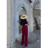 Bordo Şeritli Ottoman İkili Takım