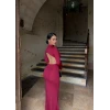 Bordo Sırt Pencereli Maxi Elbise